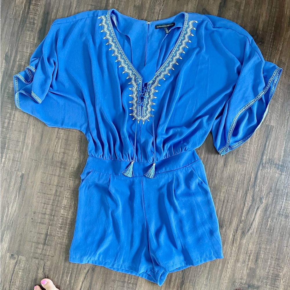 White House Black Market Embroidered Tassel Romper